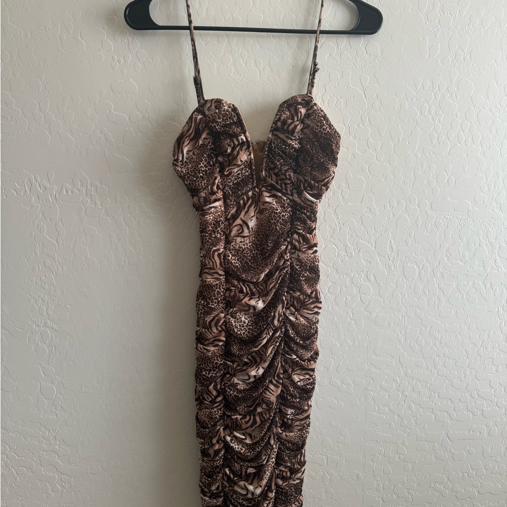 Pixie Leopard Print Ruched Dress - image 3